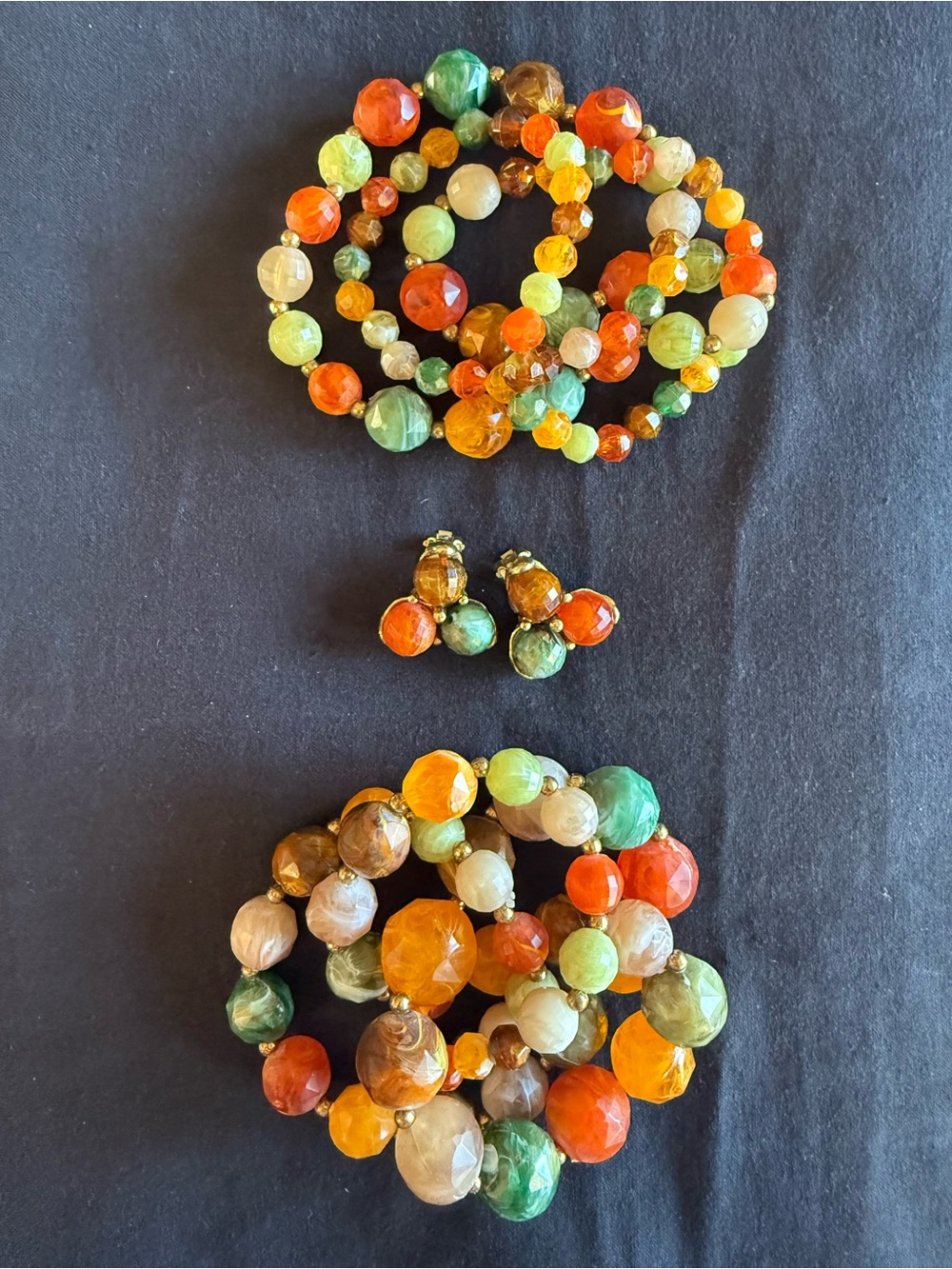 Vintage Kramer Jewelry Set Autumn Swirl Chunky Beads 2 Necklaces & Earrings Set - Picture 2 of 13